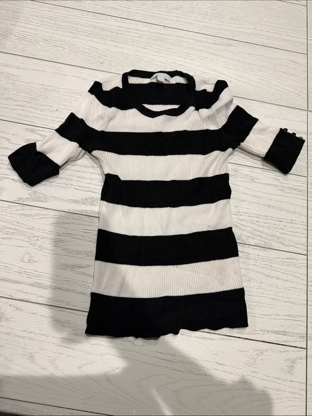 New York & Company Black and White Striped Rib Knit Top